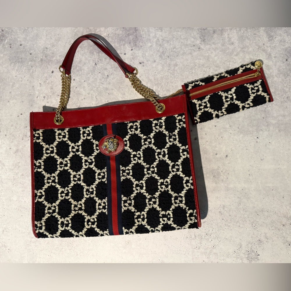 Gucci Rajah tweed tote Bag with wristlet EUC - Picture 3 of 16